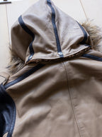 AVIREX Women't Hoodie Zip-up Leather Jacket | S-M | Brown