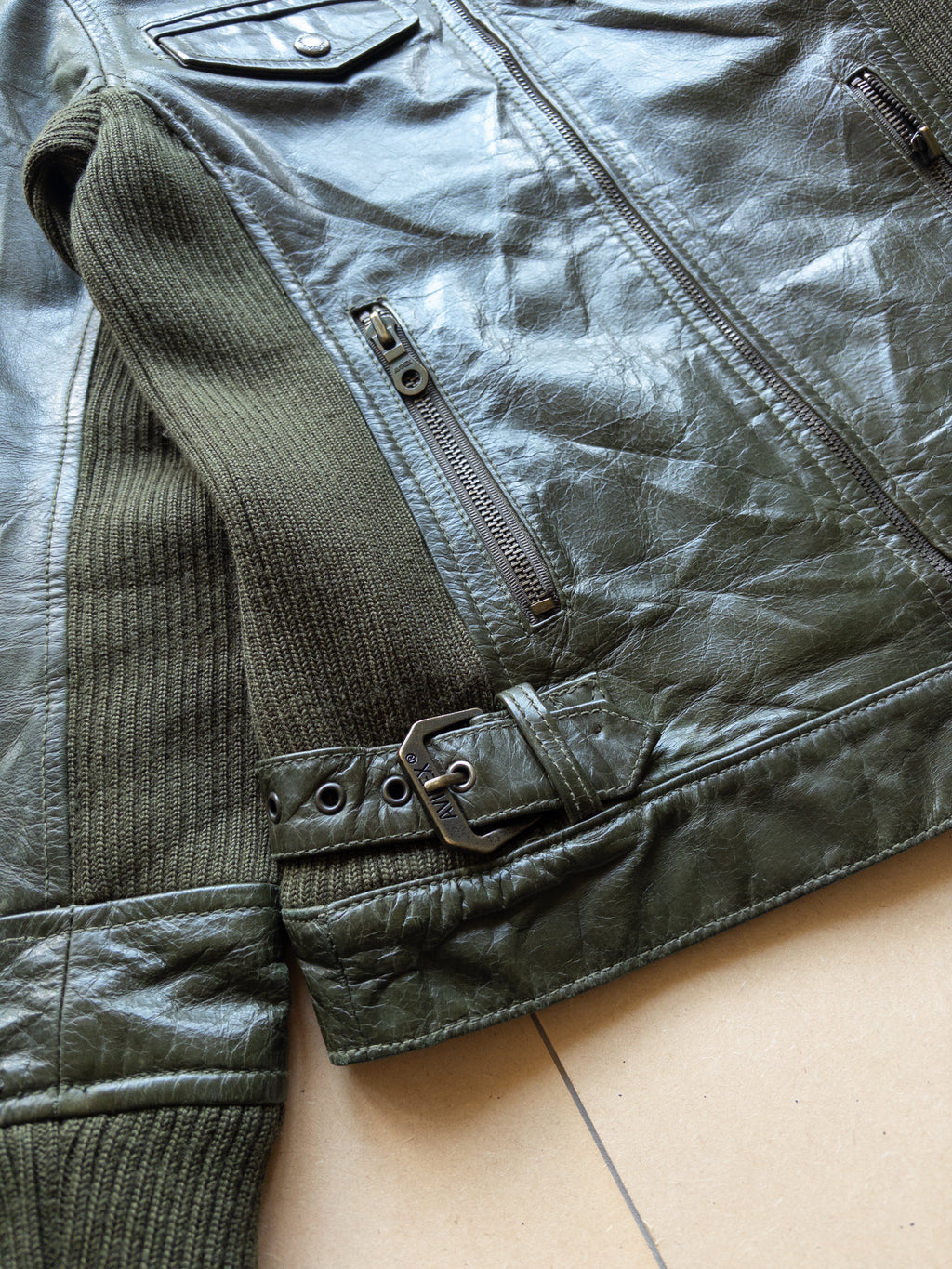 AVIREX Women's Leather Zip-up Jacket | S | Dark Green
