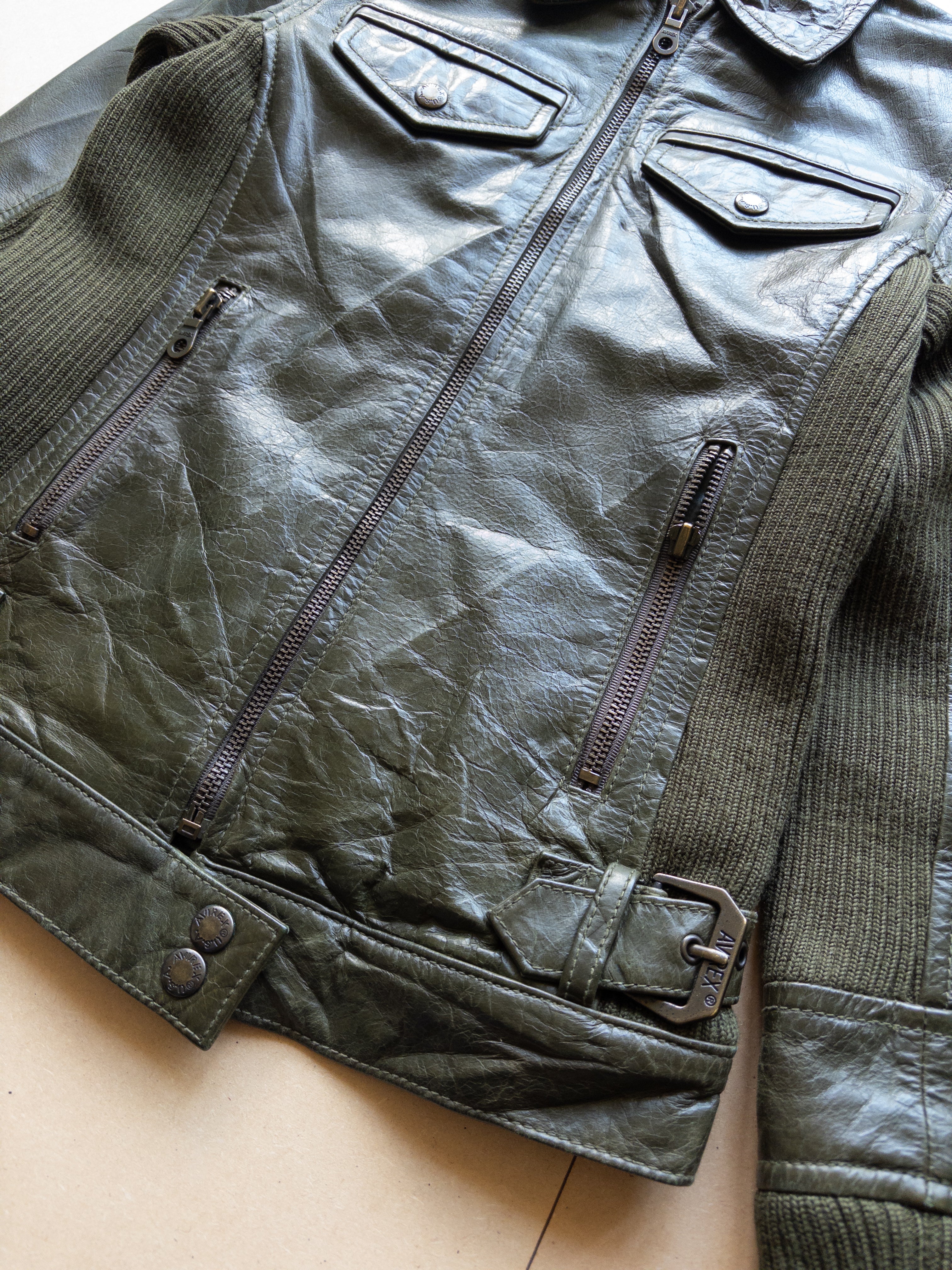 AVIREX Women's Leather Zip-up Jacket | S | Dark Green
