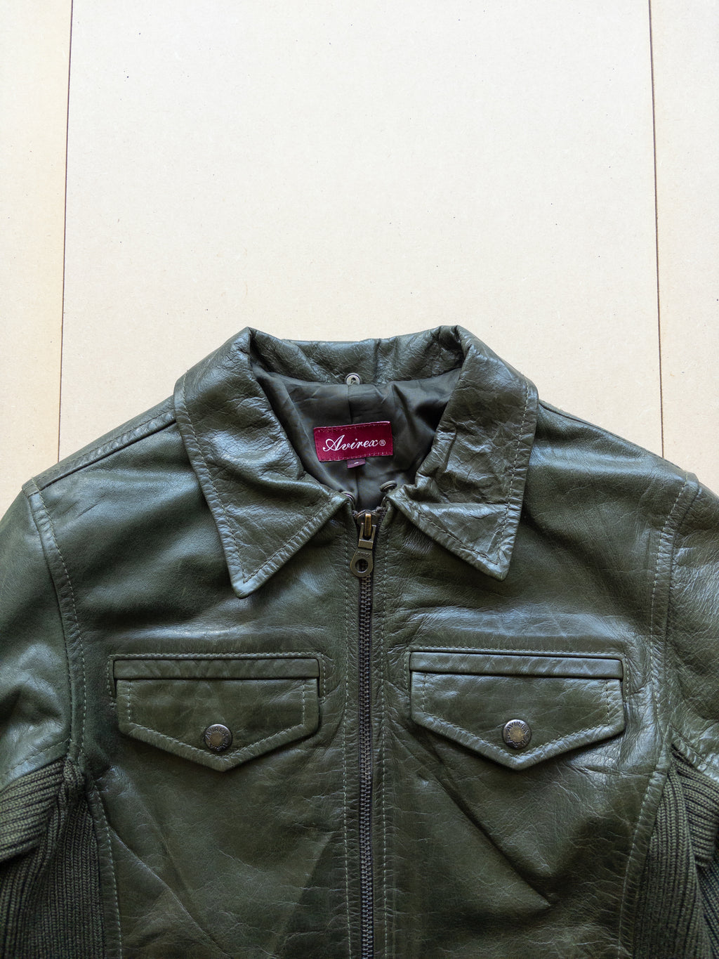 AVIREX Women's Leather Zip-up Jacket | S | Dark Green