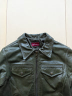 AVIREX Women's Leather Zip-up Jacket | S | Dark Green