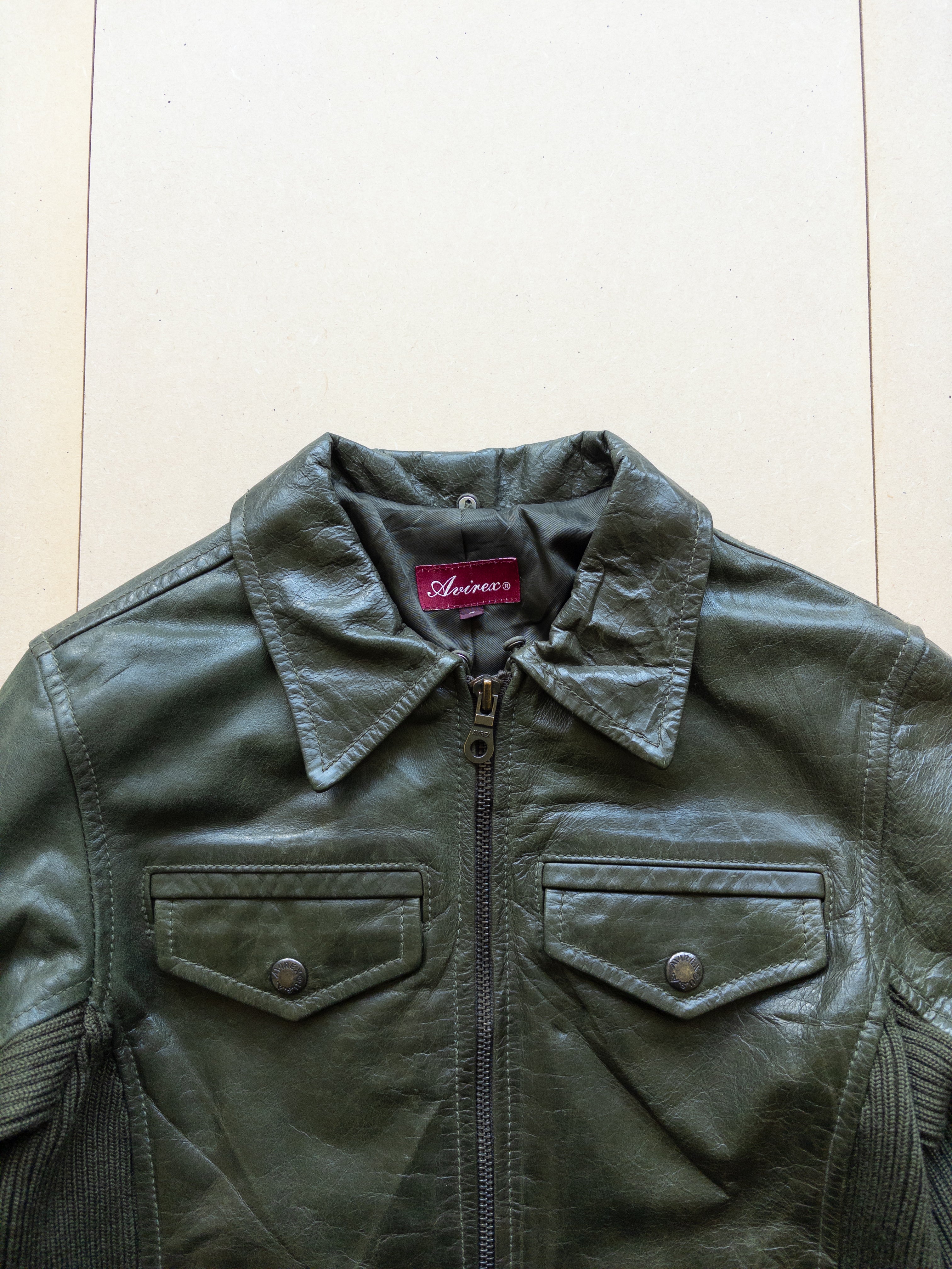 AVIREX Women's Leather Zip-up Jacket | S | Dark Green