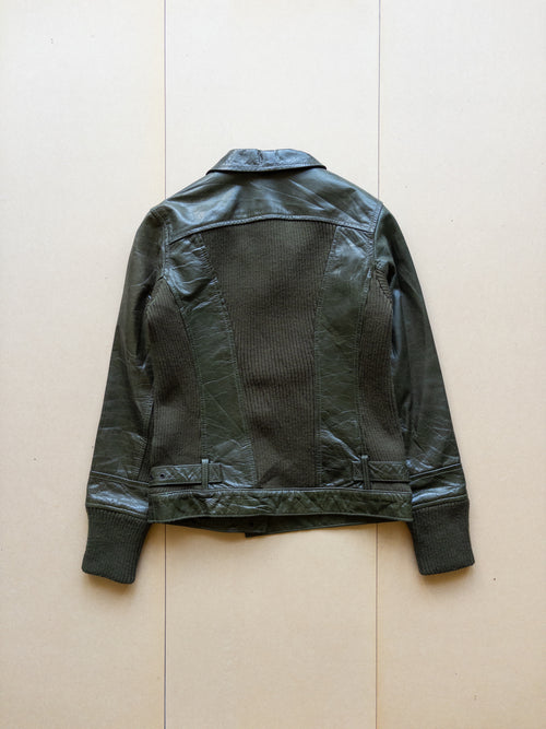 AVIREX Women's Leather Zip-up Jacket | S | Dark Green