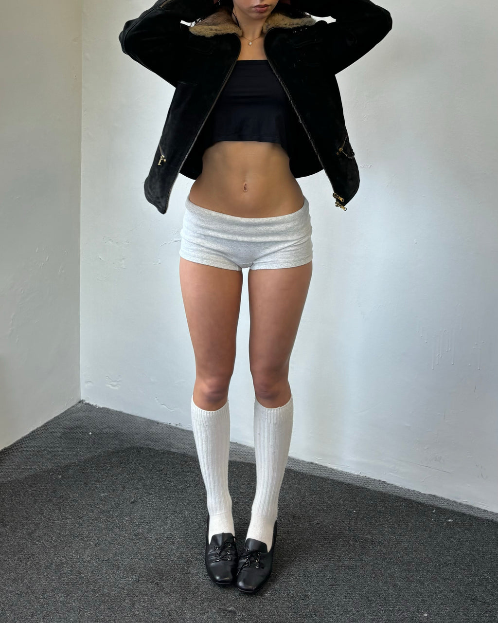 Genuine Suede Shearling Collar Jacket | Black