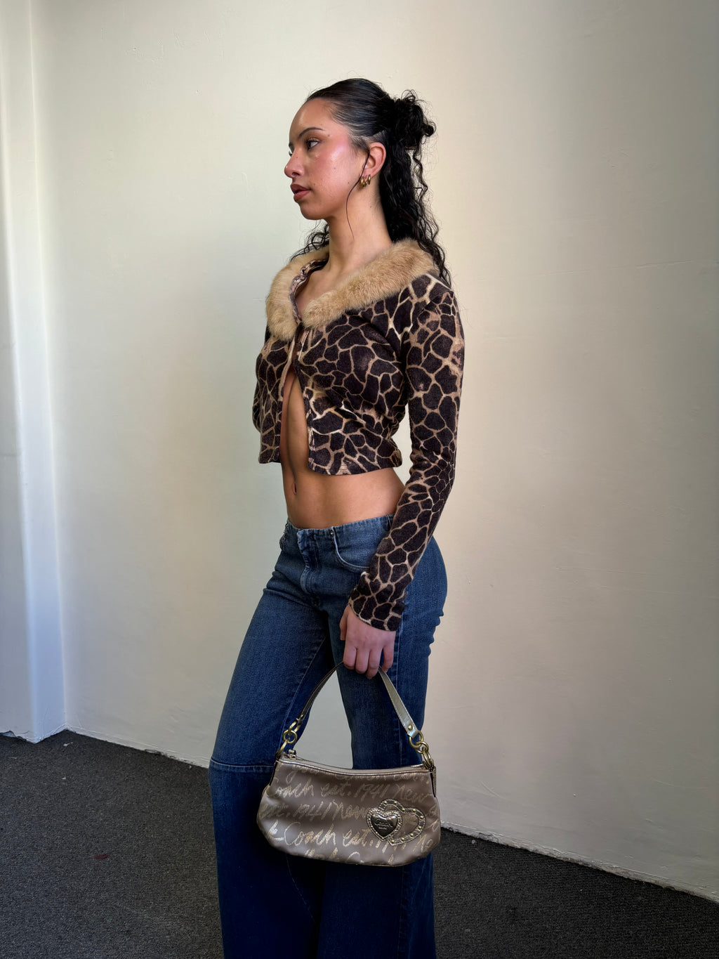 Giraffe Pattern Fur Long Sleeve | Brown