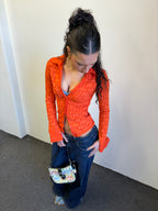 Square Pattern Long Sleeve Shirt | Orange