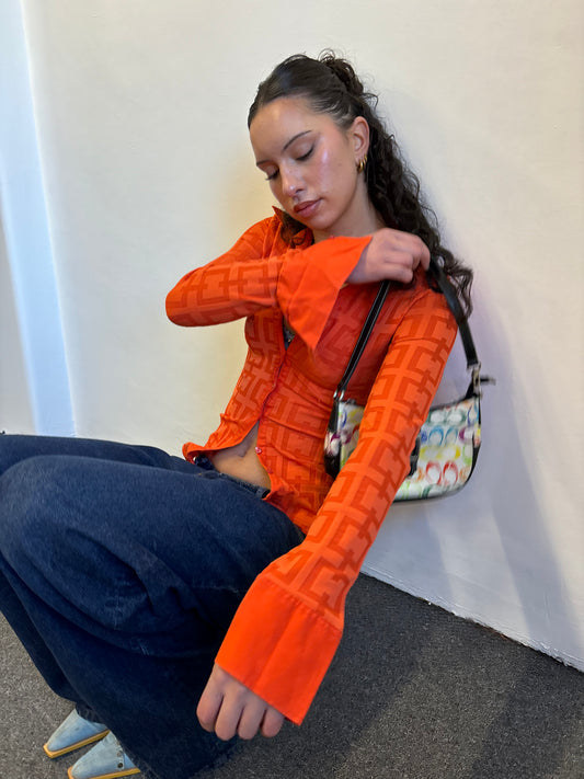 Square Pattern Long Sleeve Shirt | Orange